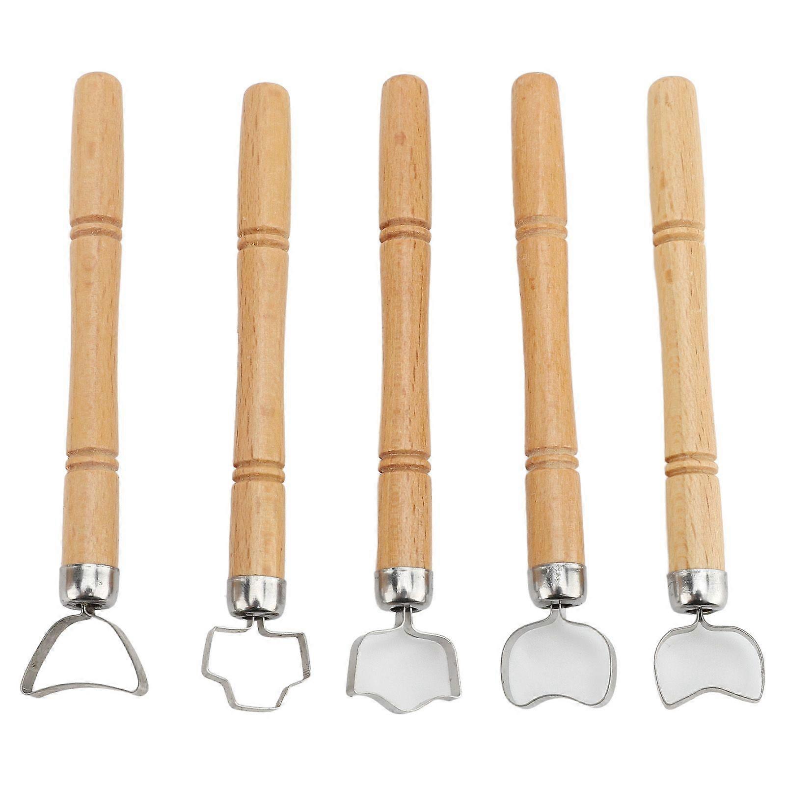 5Pcs Sculpture Scraper Wooden Handle Stainless Steel Cutter Depth Adjustable Pottery Handle Carving Tool