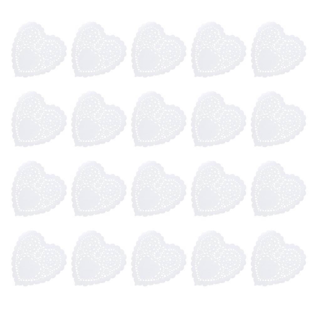 200PCS White Paper Heart Doilies for Decor OilAbsorbing Lace Cake Pads MultiPurpose 5.5 Inch