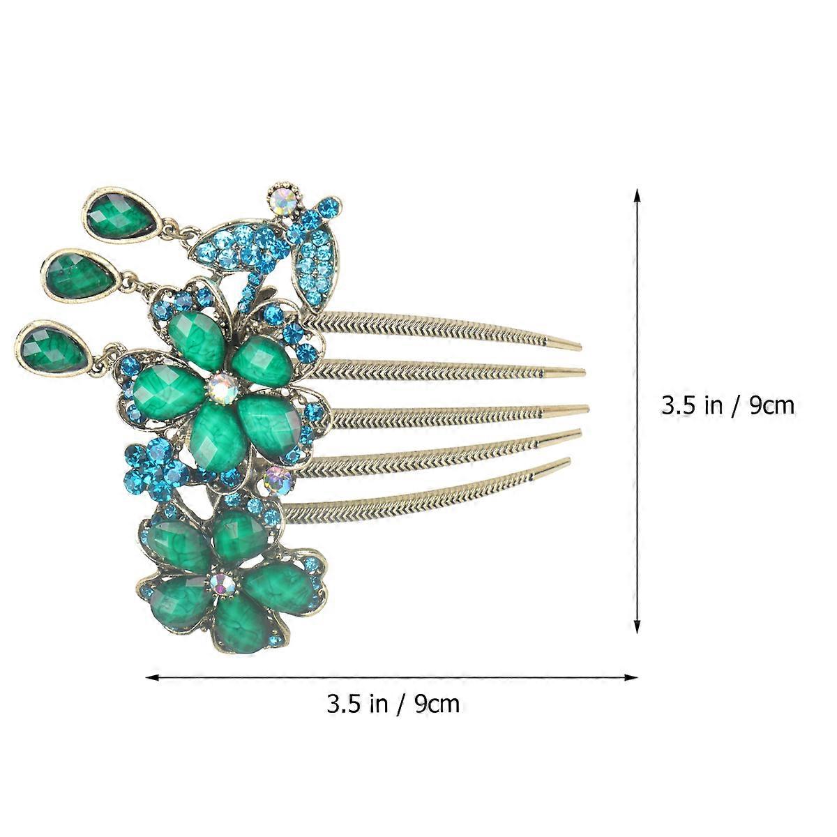 Retro Hair Insert Comb with Rhinestone Design for Durable Decorations Blue Alloy 1pc