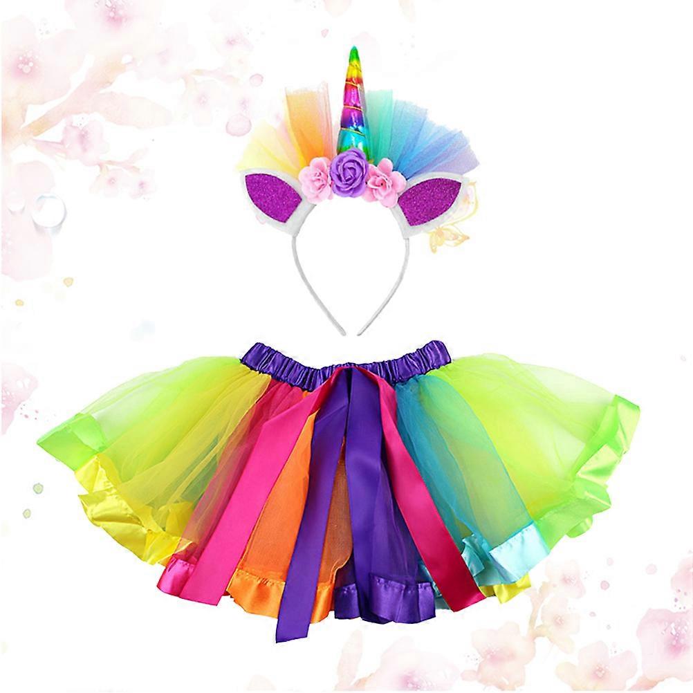 Bubble Skirt Bubble Skirt Girl Rainbow with Unicorn Hair Band 1Set