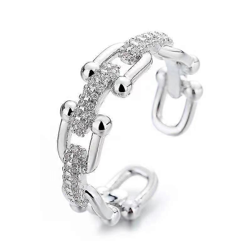 Ring, Women's Minimalist Micro Paved Zircon Chain Link Fashion Versatile Index Finger Ring Copper