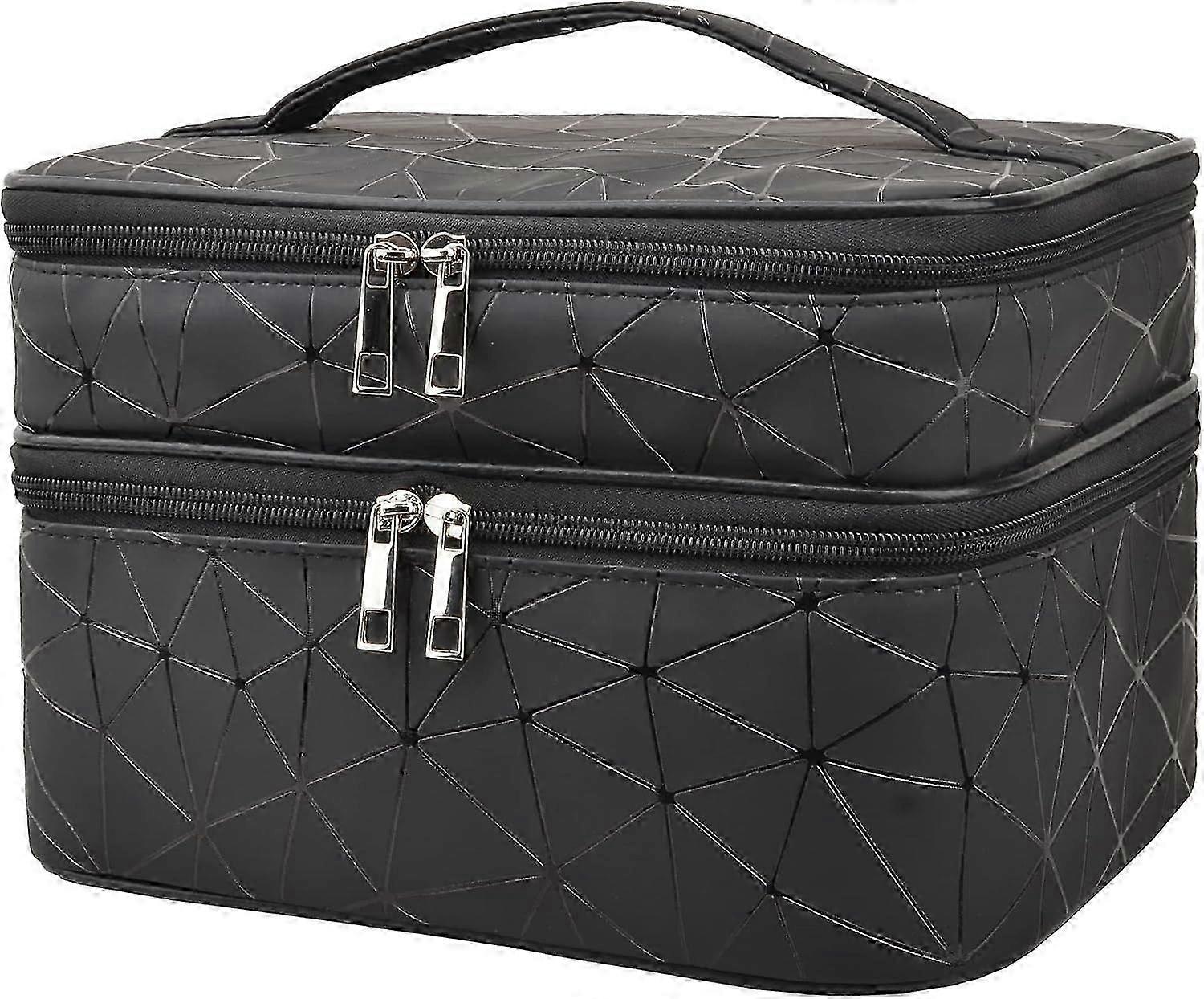 Large cosmetic bag Double-layered cosmetic bag with brush pocket and divider