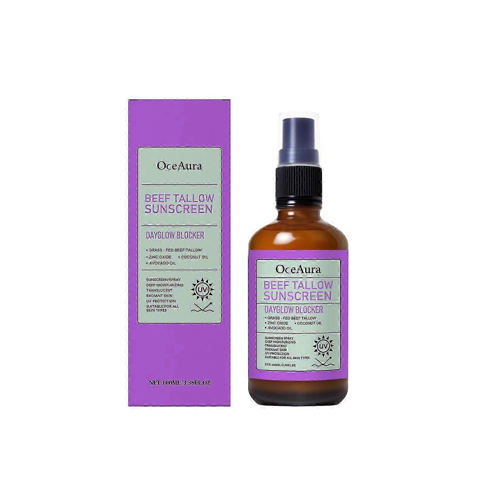 Beef Tallow Sunscreen Spray Organic, Sunscreen Beef Tallow, Dayglow Blocker Sunscreens with Zinc Oxide & Coconut Oil, Natural Moisturizing Sunblock fo