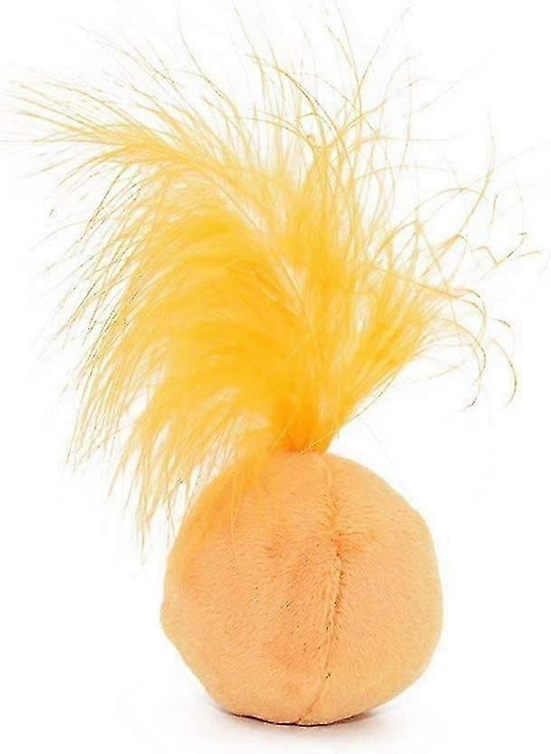 Catnip Plush Toy Ball with Feather, Interactive Cat Toy, Orange
