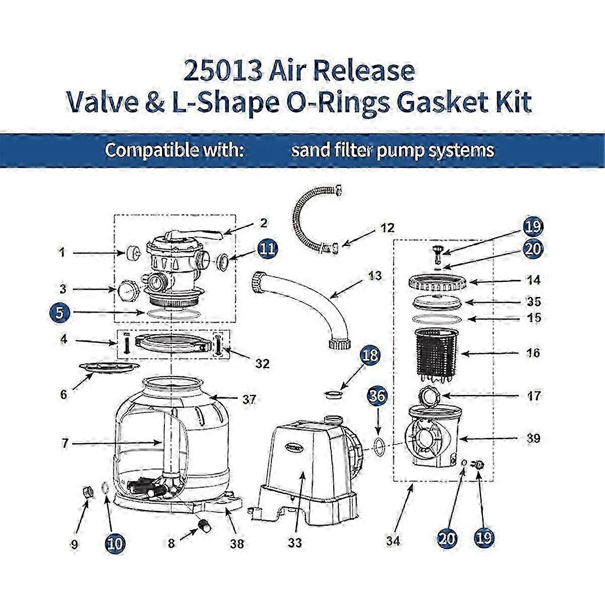 Replacement Set suitable for Sand Filter Pumps, Air Release Valve & O-Rings
