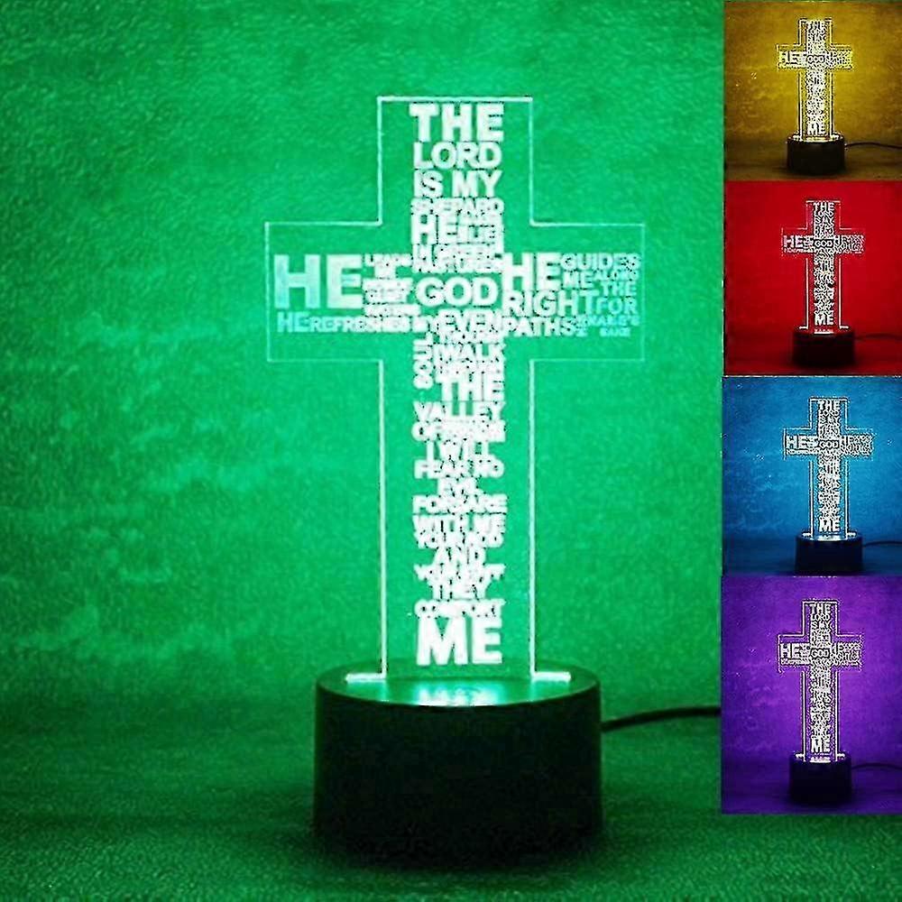3D Cross LED Night Light, Touch Control 7 Color Changing, Acrylic Light Guide Plate USB Powered Decorative Light