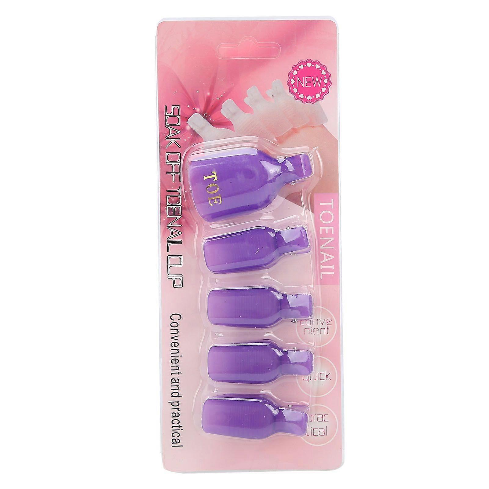 5pcsジェルポリッシュリムーバークリップホームサロン足指爪UVジェルソークオフキャップラップネイルアートツールパープル