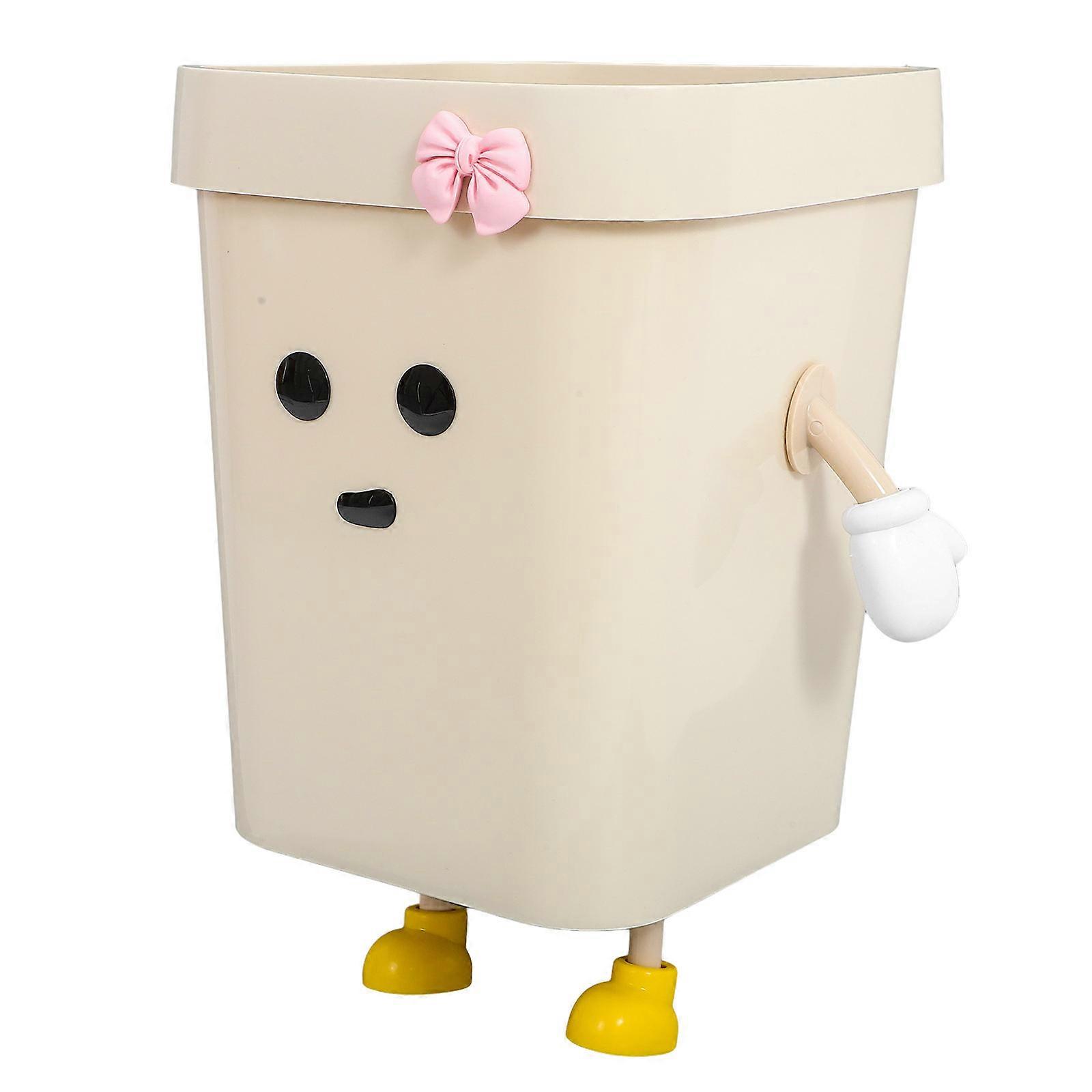 Countertop Trash Can Cartoon Waste Bin Lidless Wastebasket Office Use 12L Beige Standing Design 1Pack