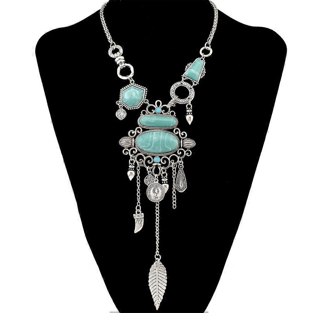 Exaggerated Openwork Pattern Turquoise Necklace Necklace(Silver)