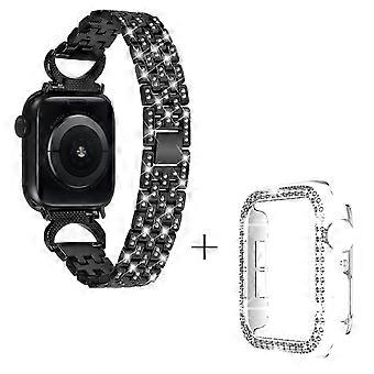 Stainless Steel Strap for Apple Watch Series 6 5 4 SE (2022) SE 44mm,5-Bead Rhinestone Decor Watch B