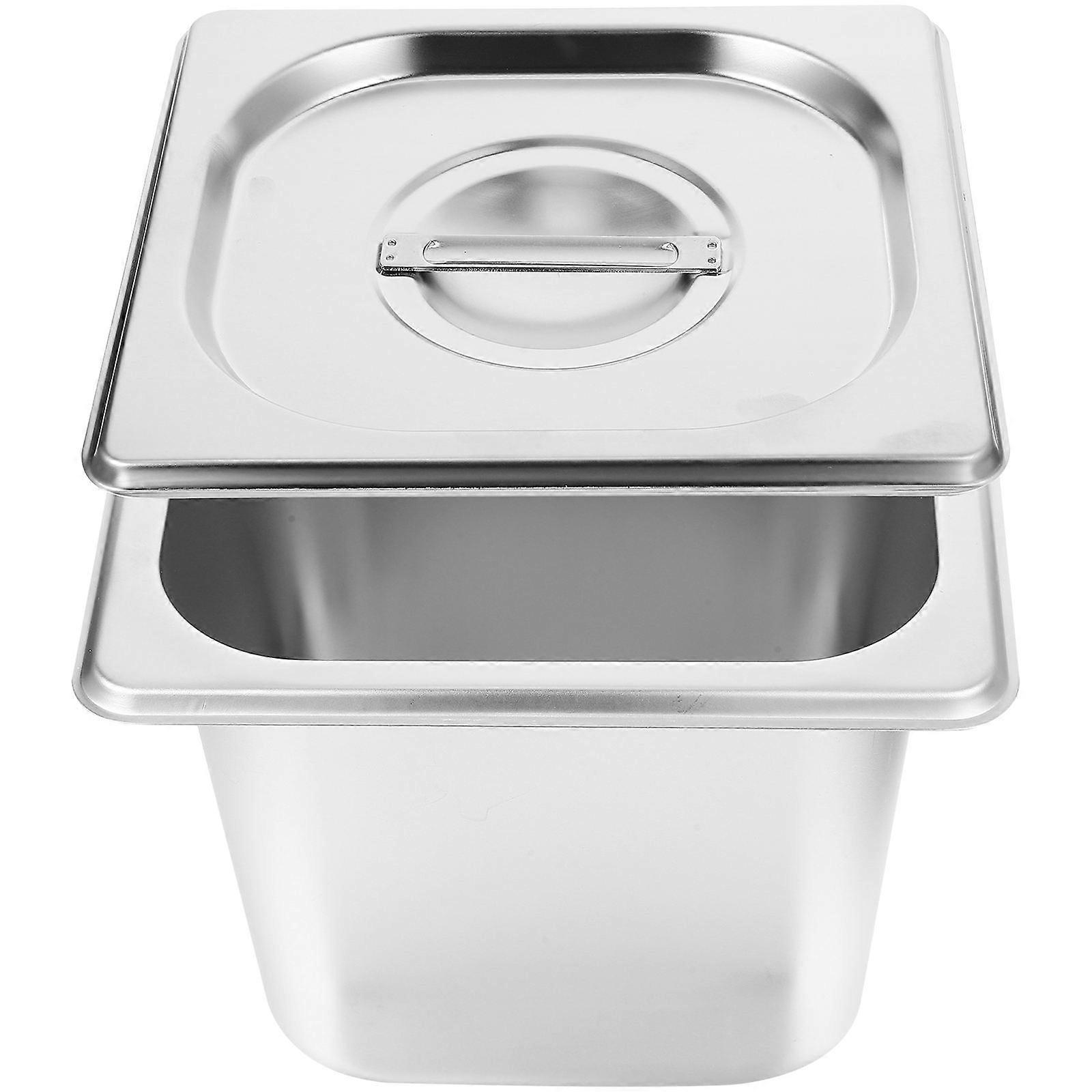 Stainless Steel Food Pan With Lid Simple Buffet Tray For Kitchen Use 17.5x15.5x15cm Durable Use 1Set