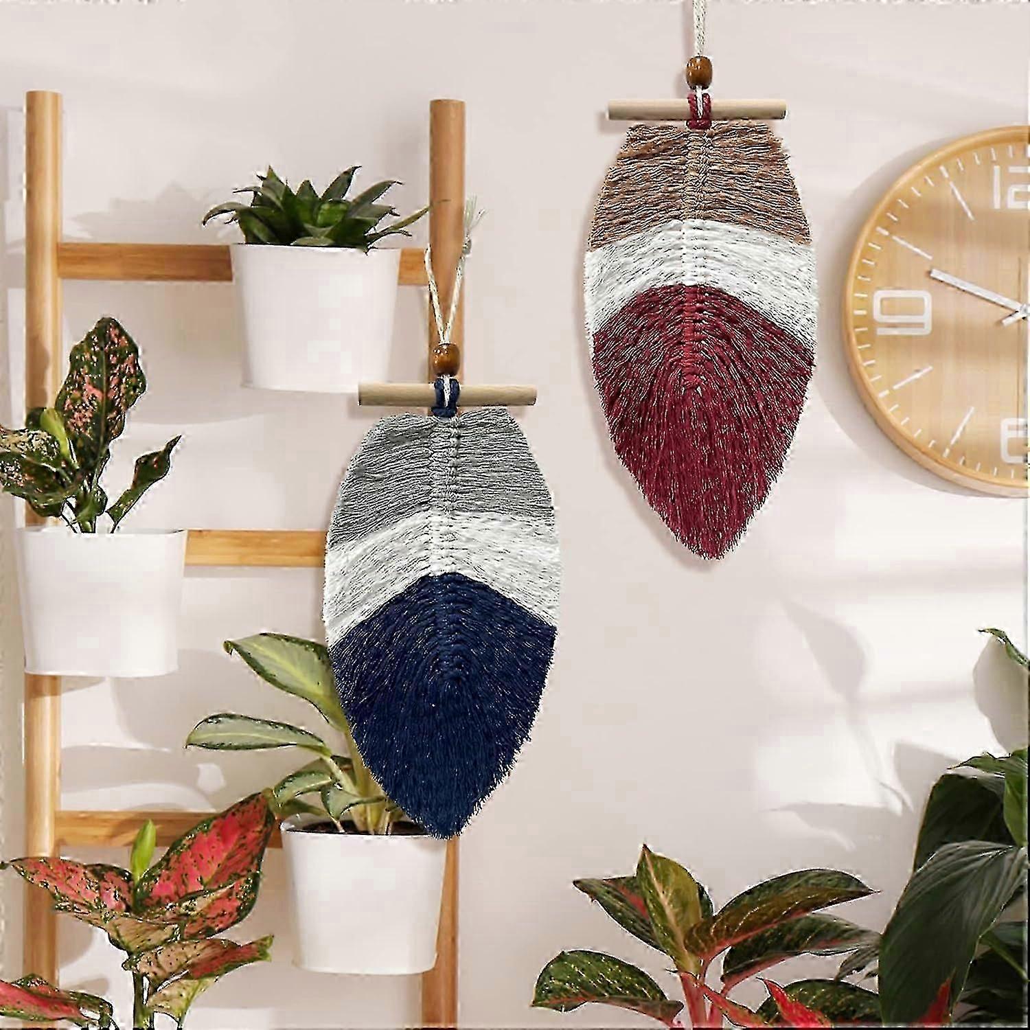 Boho Leaf Wall Decor Macrame Wall Hanging Feather Leaf Woven Cotton Wall Boho Decorations Ornaments