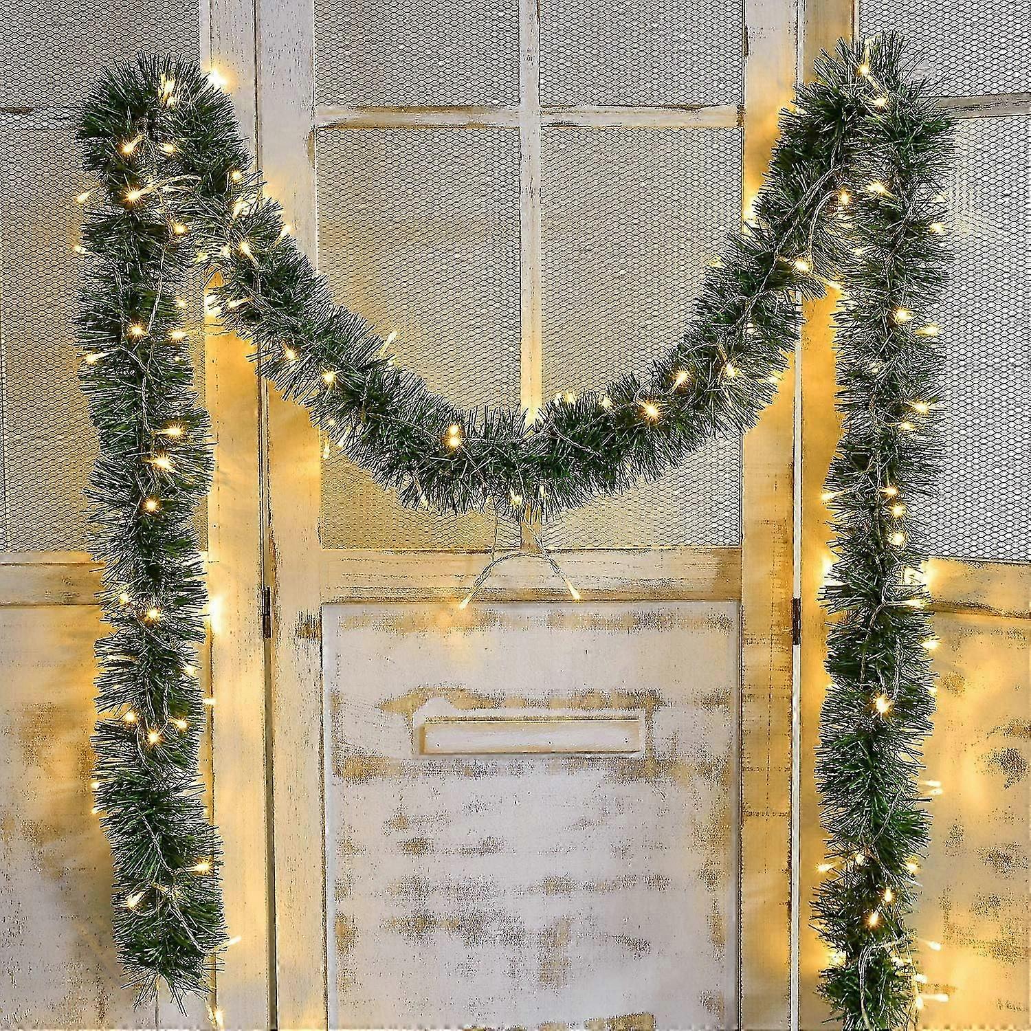 16.4ft Artificial Christmas Garland Decoration, Lighted Pine Garland Soft Greenery Garland with 50 LED String Lights for Holiday Party Decoration, Out