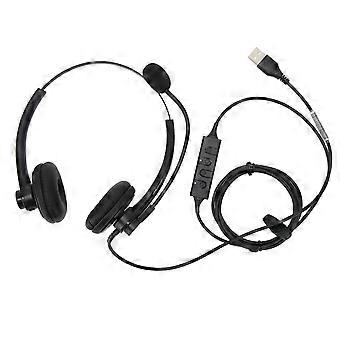 Wired Telephone Headset Noise Reduction Binaural Business Headphone with Mic for Call Center Customer Service USB Plug