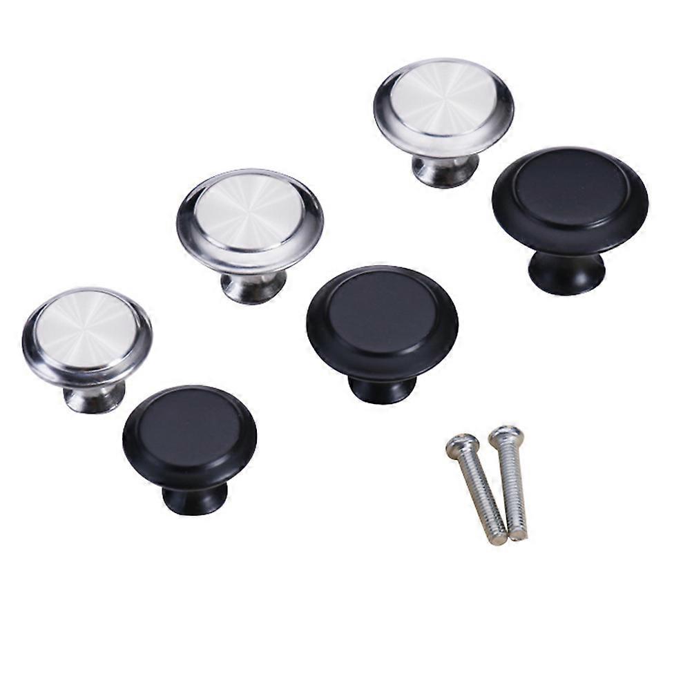 Round Drawer Knobs Single Hole Handle for Door Use 2Sets Silver Black