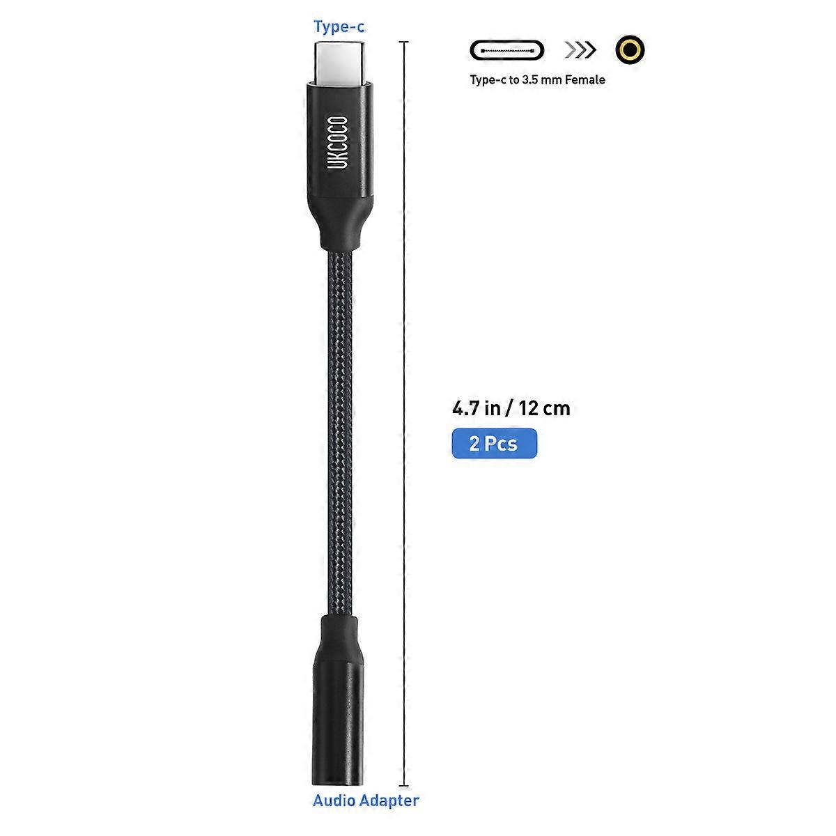 Earphone Adapter USB C Headphone Adapter for Headphone Use 2Pcs Black