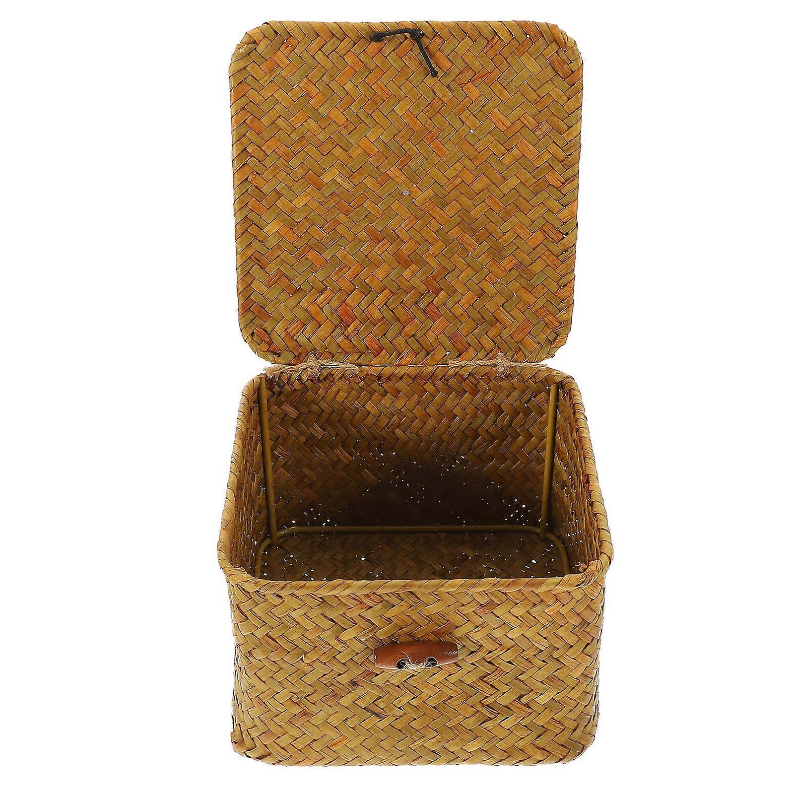 Woven Storage Basket With Lid Ideal For Desktop And Dresser Organization In Stylish And Rural Style 2Pcs
