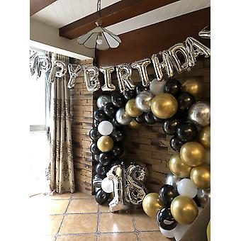 Palloncini Per 80° Compleanno - Nero E Oro - Set Con Scritta "Buon Compleanno" In Tedesco - Decorazioni Per Festa Uomo/Donna - 3