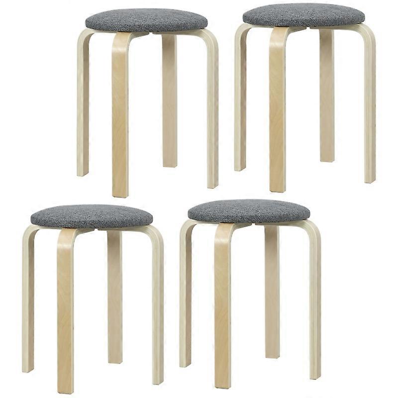 4 Piece Round Stackable Dining Stools Linen Look Padded Seats Gray