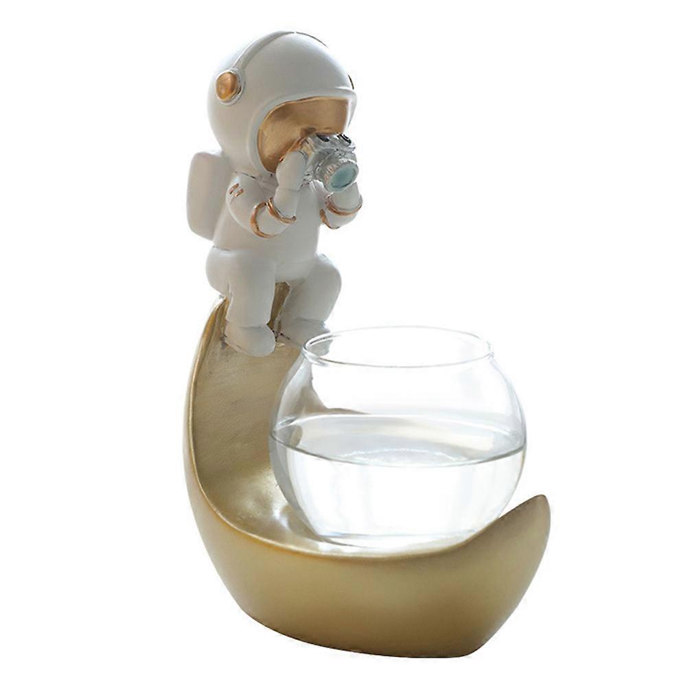 2Pcs Astronaut Shape Hydroponic Flower Pot for Desktop Use Assorted Color with LED Lighting for Home and Office