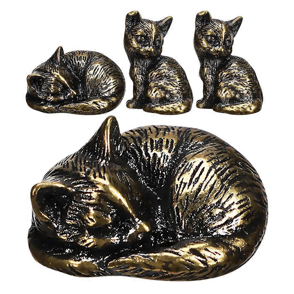 Brass Mini Cat Figurines for Home Office Desk Decor 16Pcs Set