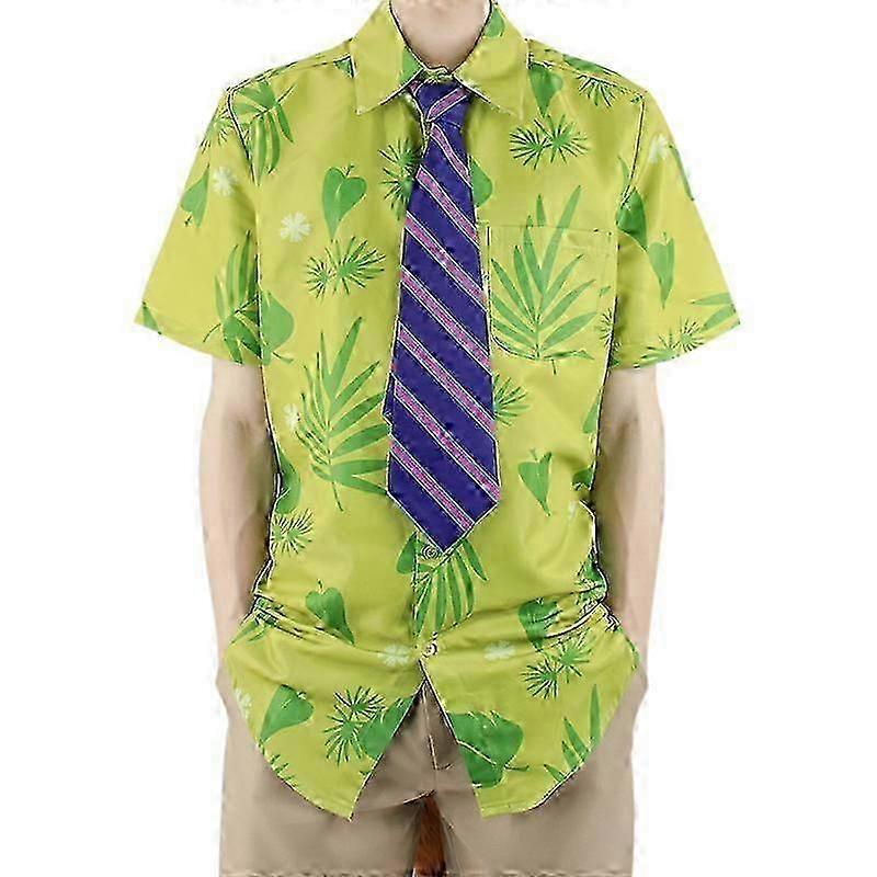 Dazcos Fox Nick Wilde Cosplay Shirt With Tie Men Halloween Green Leaves Printed Summer Casual T-shir