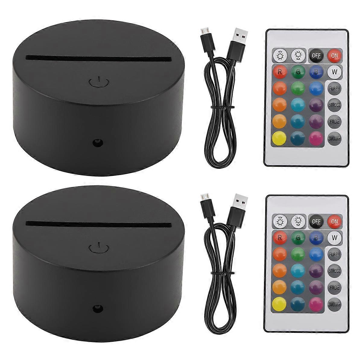 2 Pack 3D LED Light Lamp Base + Remote Control + USB Cable, Black