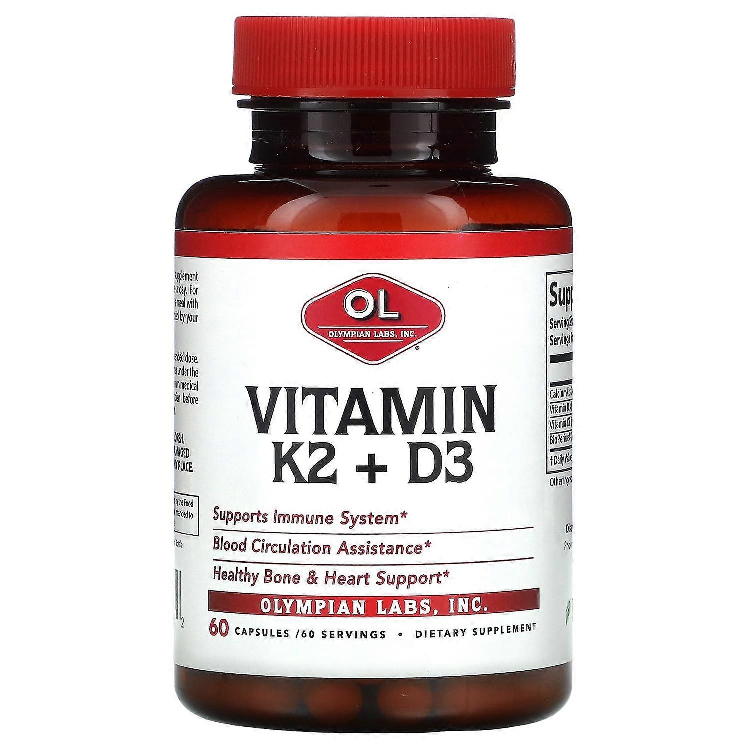 Olympian Labs, Vitamina K2 + D3, 60 cápsulas