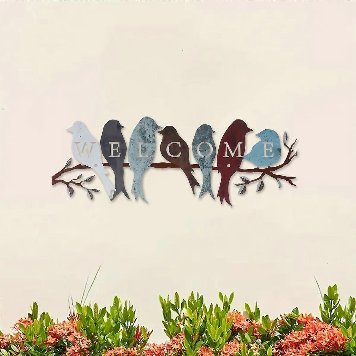 1PC Birds Welcome Sign Hanging Metal Wall Décor for Home Interiors