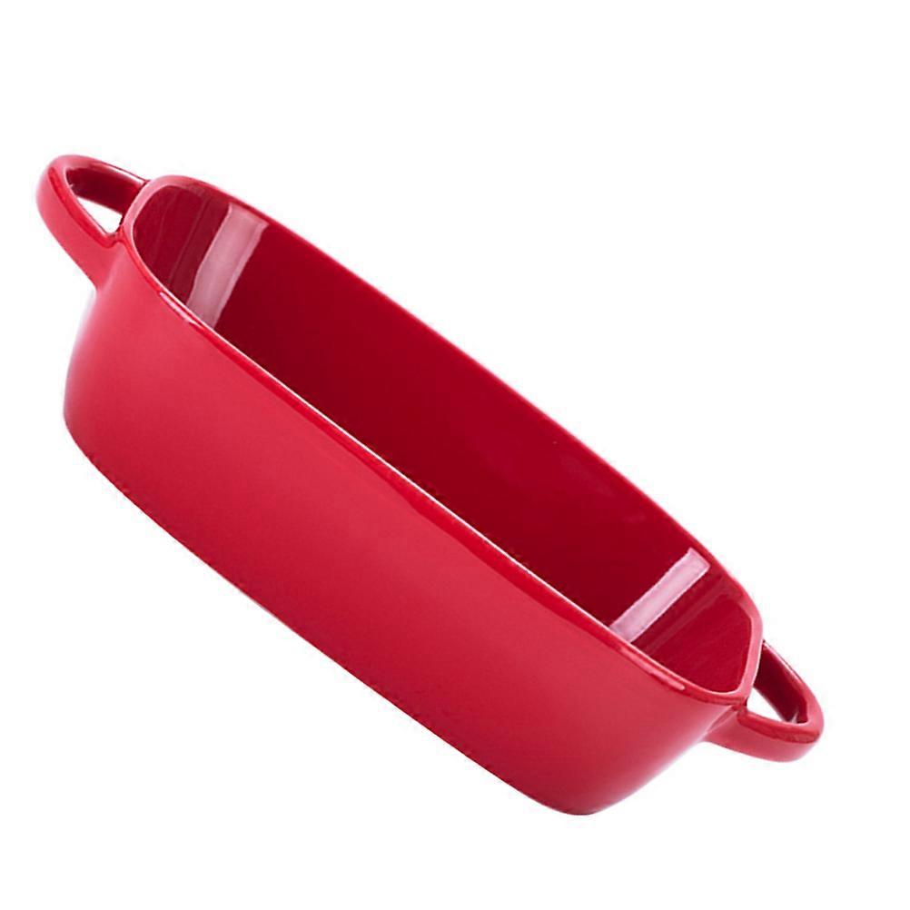 Ceramics Baking Tray for Baking Use with Handle Red Creative Ceramic Plate