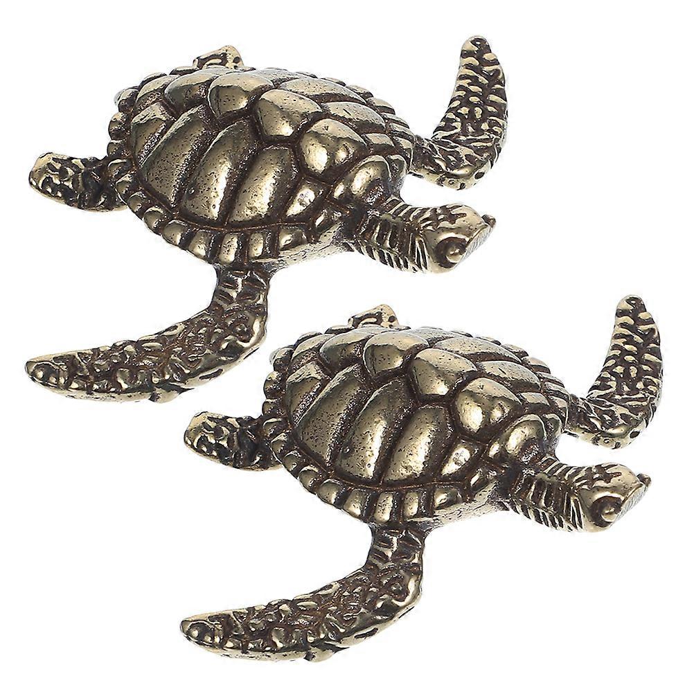 Brass Tortoise Figurine Small Turtle Sculpture Solid Brass Golden Color for Shelf Display 2Pcs