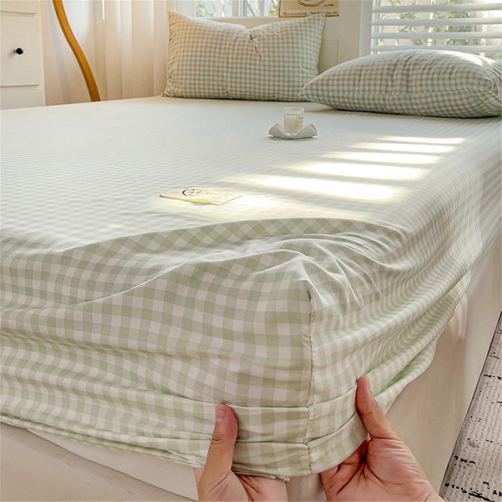 Fitted Sheet 120X200+25CM Green Plaid Microfibre Deep Pocket All Around Elastic Fade Resistant