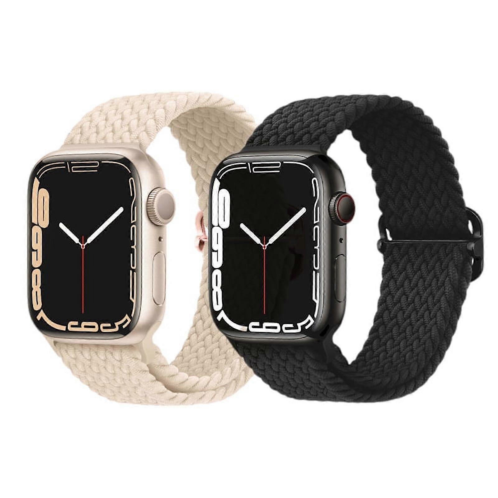 Janrevotw 2-Piece Woven Stretch Solo Loop compatible with Apple Watch 38mm-49mm, Nylon Elastic Band for iWatch 9/8/7/6/SE/5/4/3/2/1/Ultra