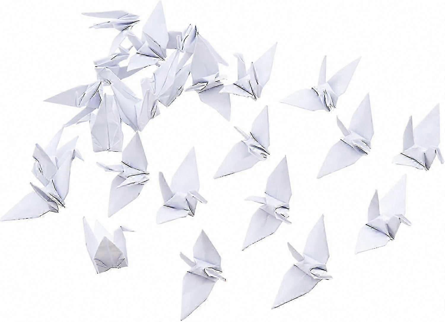 White Origami Paper Cranes Garland - 100pcs Handmade for Home Decoration Background