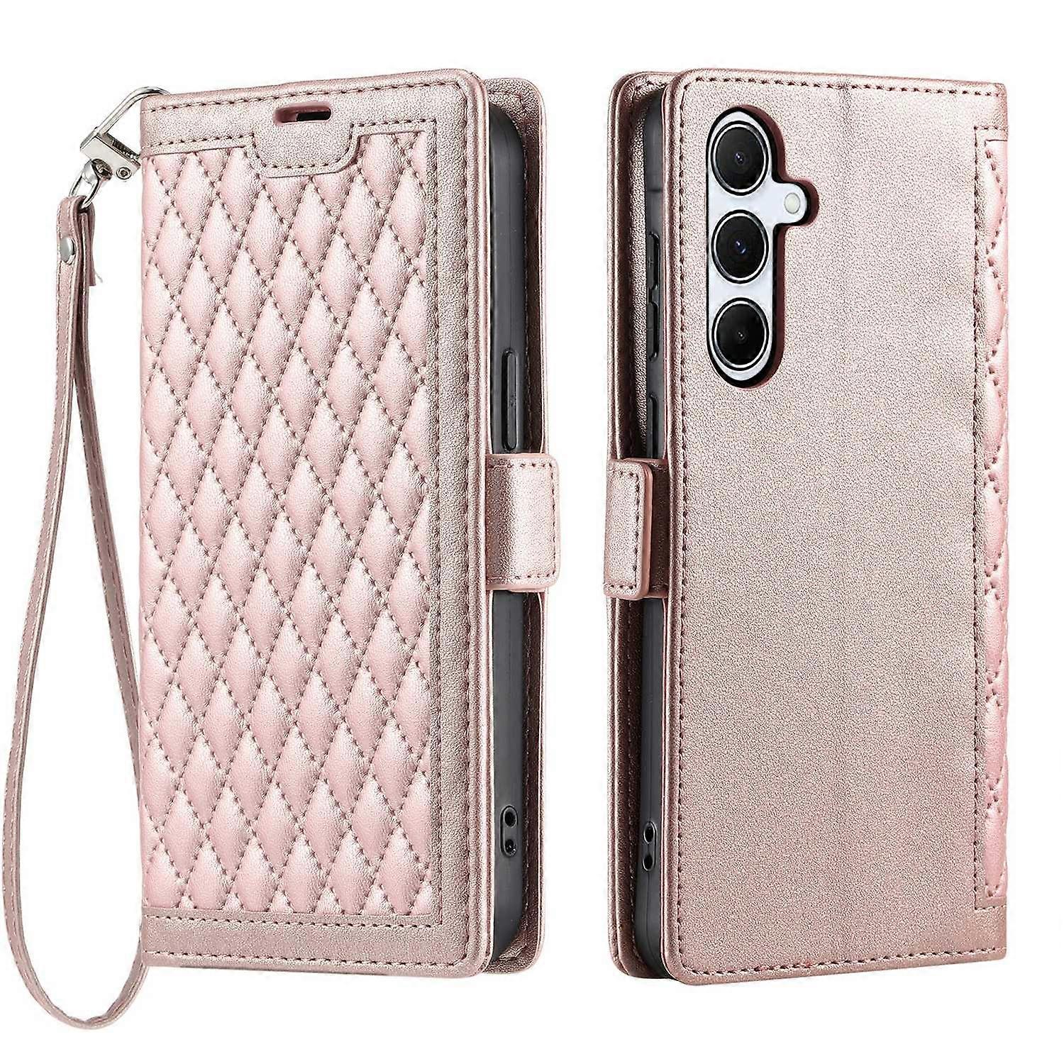 For Samsung Galaxy S26 S26 Pro Leather Case Rhombus Texture Wallet Stand Phone Cover with Wrist Stra