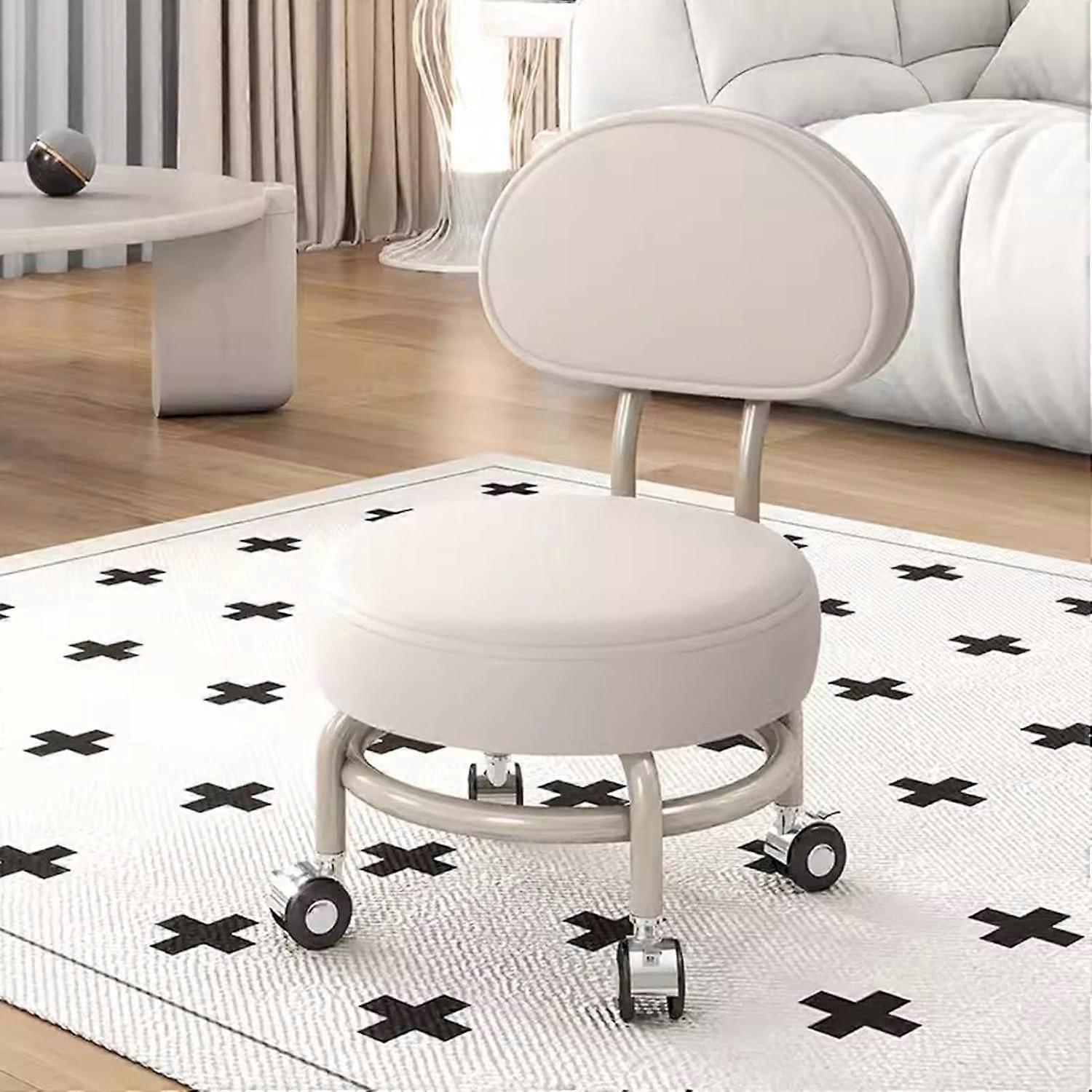 Leather Low Stools For Children With Backrest Quiet Round Pedicure Stool D34*H52cm Beige