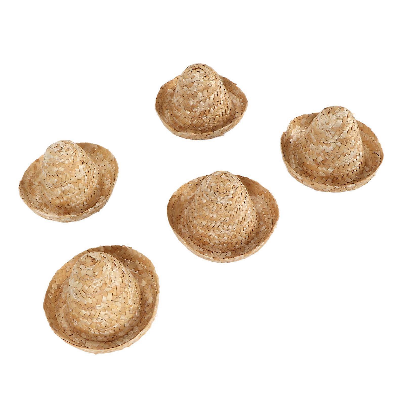 5Pcs Mini Sombrero Straw Hats 3.7in Diameter Retro Simple Style Multi Purpose Mini Straw Hats for Decoration Party DIY 