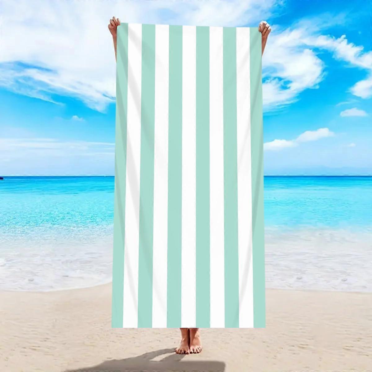 Microfiber Striped Print Beach Towel Unisex 80x160 cm Quick Drying Light Green For Beach Pool Swim