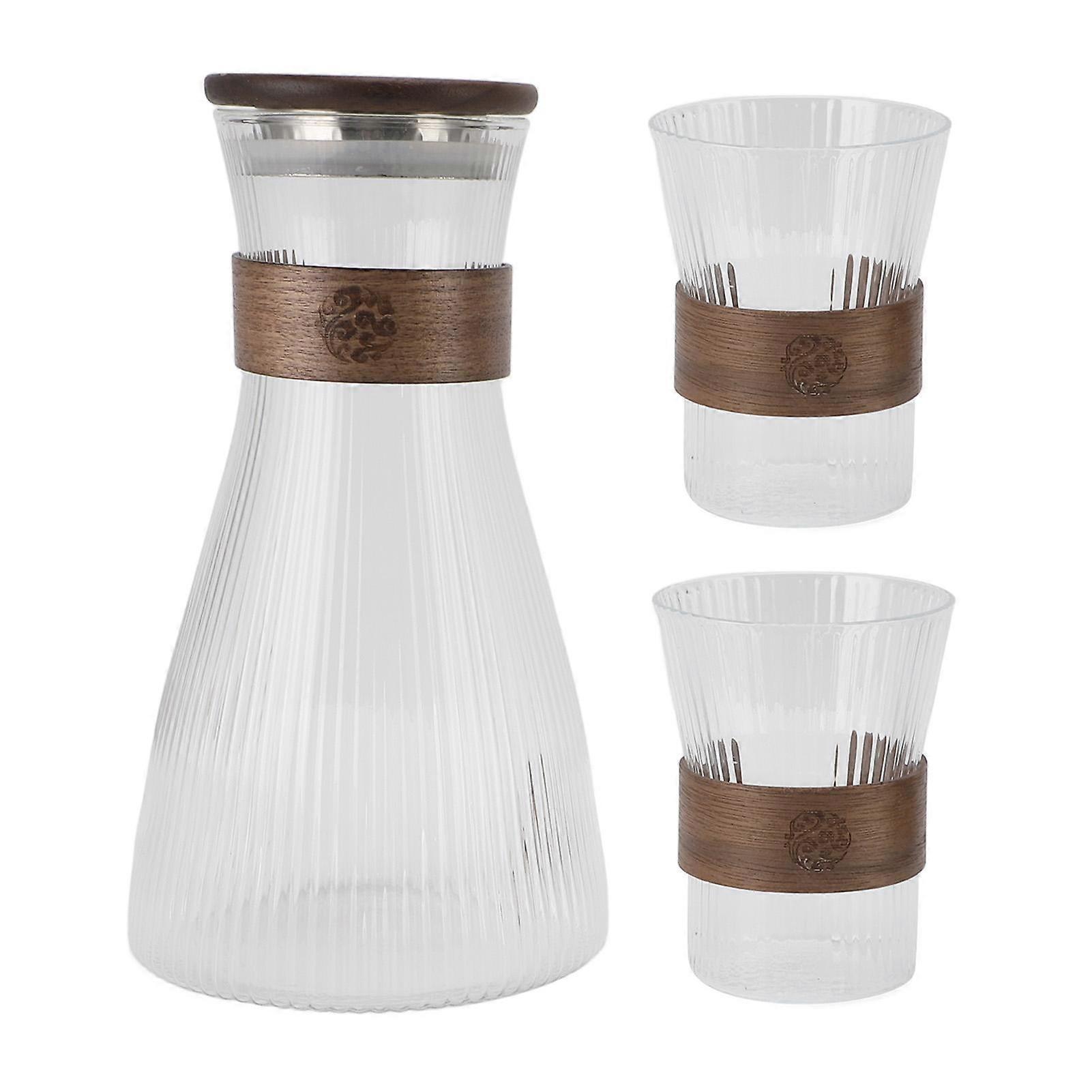 Bedside Carafe with Lid and 2 Glass Cup Set 1600ml 300ml Heatproof Coldproof High Borosilicate