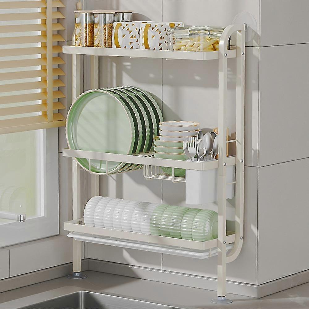 Space Saving Dish Drainer with Drain Tray Dinnerware Storage Rack Durable Kitchen Rack