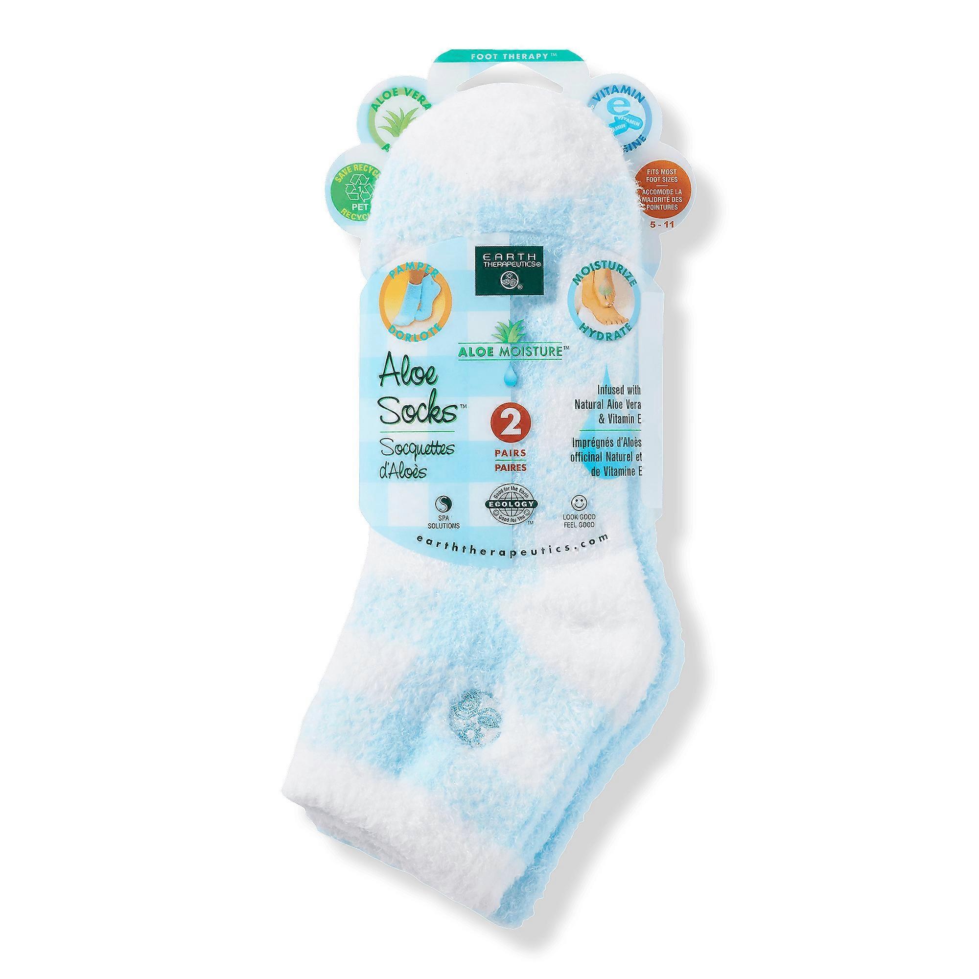 Earth Therapeutics Plaid & Solid Blue Aloe Socks, 2 Ea