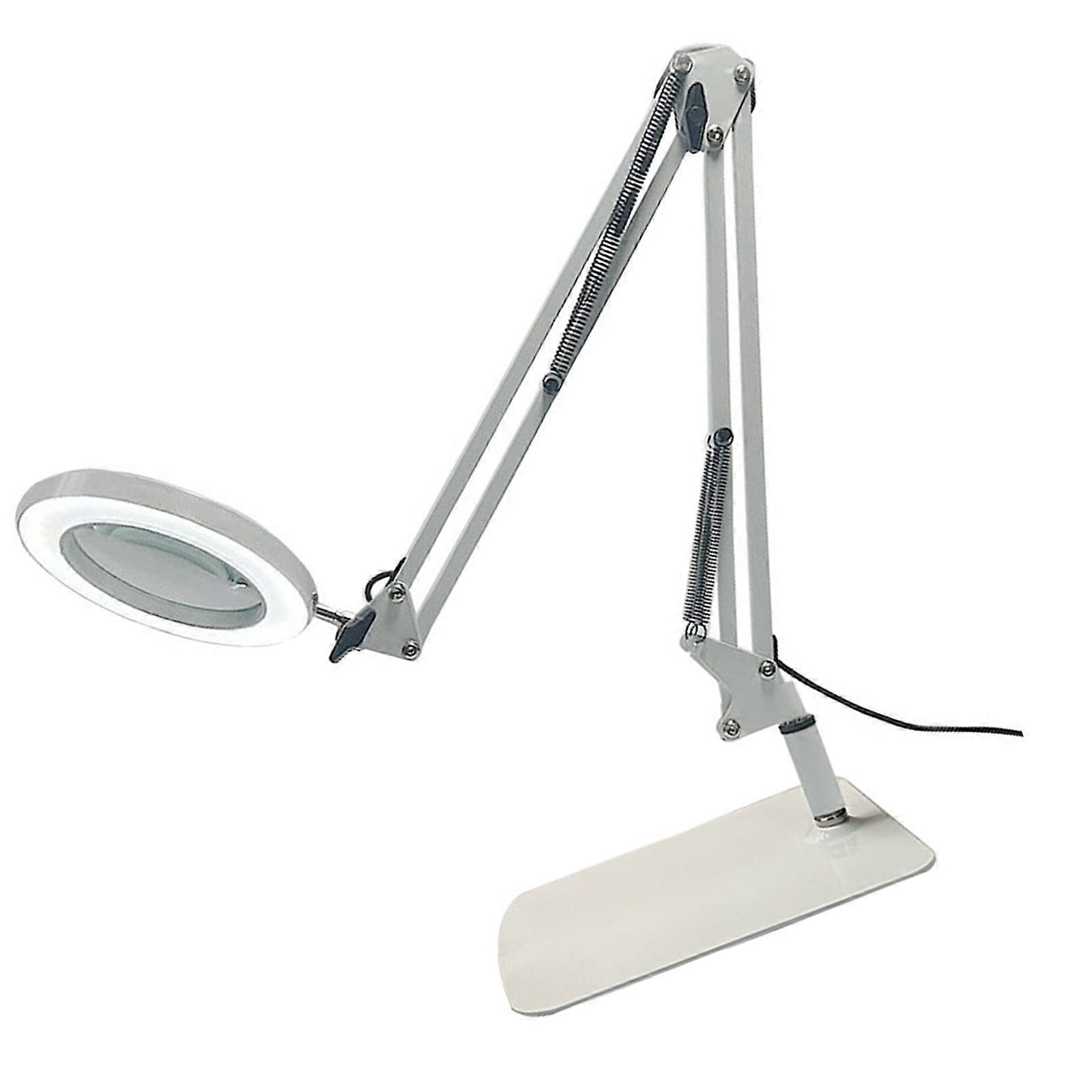 Foldable Magnifier Desk Lamp LED Lighting And Adjustable Arm For Detailed Crafting Projects Professional Magnifying Lens  White