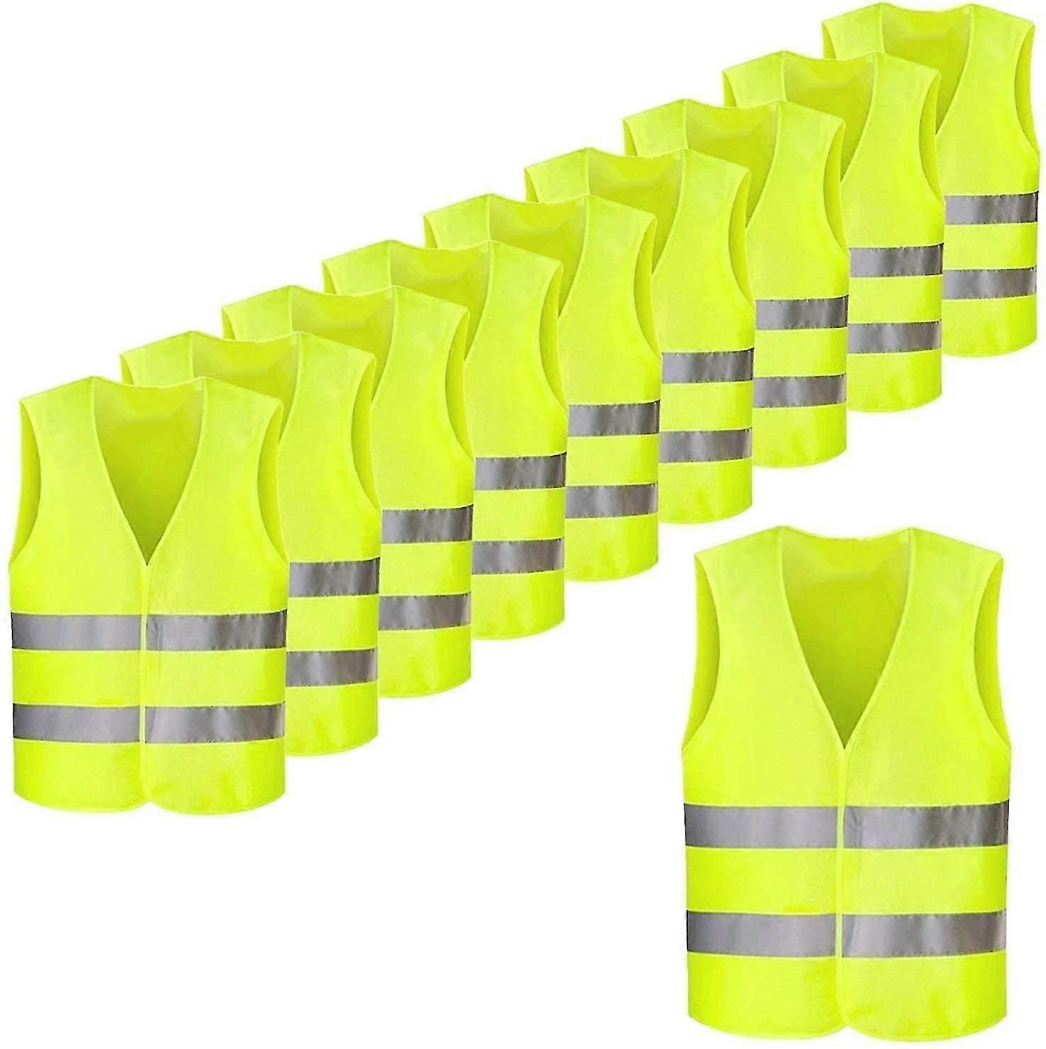 10pcs Safety Vests Neon Green - Visibility - Washable