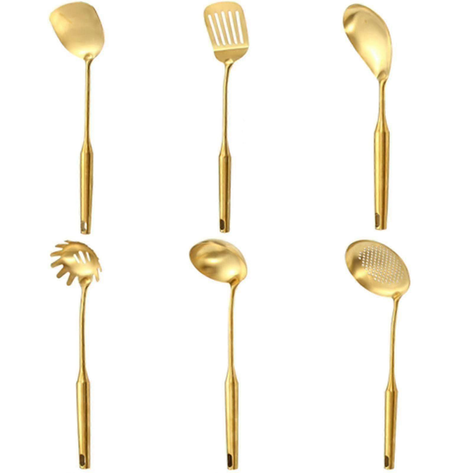 Set di utensili da cucina in oro per cucinare - 6pz mestolo e spatola in acciaio inox