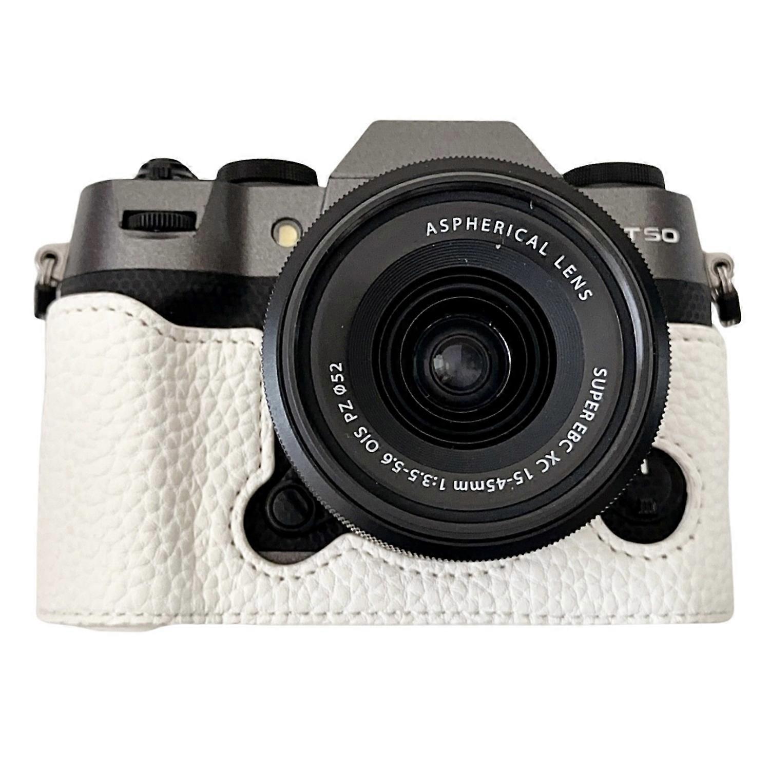 富士フイルムX-T50カメラケース用ラージカットアウトライチテクスチャPUレザー保護カバー