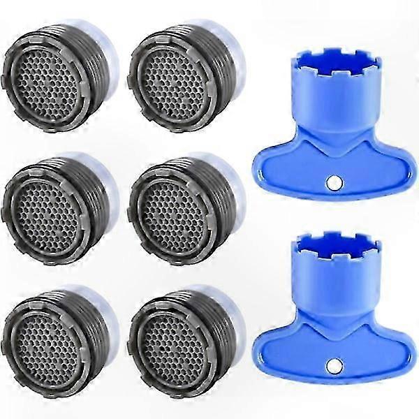 6-Pack M18.5 Faucet Aerator with 2 Wrenches, External Thread Water Saver Insert for Taps, Flow Restrictor Filter