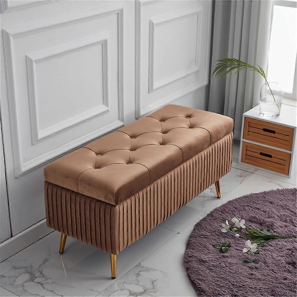 Storage Bench with Cushion Seat for Entryway or Bedroom, Shoe Changing Ottoman Stool with Hidden Compartment, Brown2 60x40x45cm
