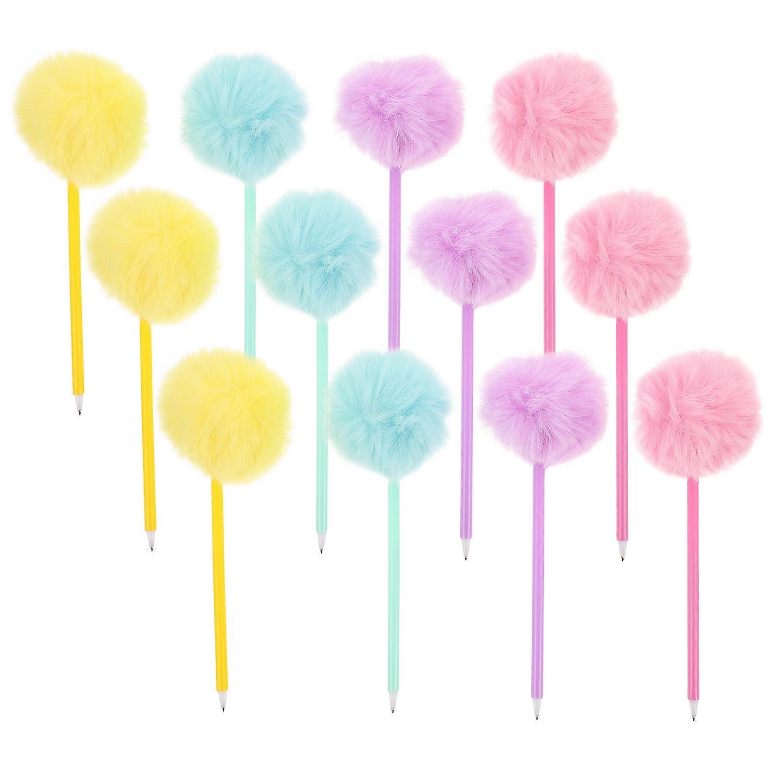 Fluffy Pom Pom Ballpoint Pen Set for Creative Writing 12Pcs Pack