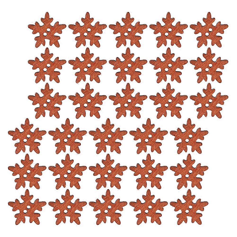 Brown Wood Snowflake Buttons for Decoration Use 50Pcs DIY Crafts