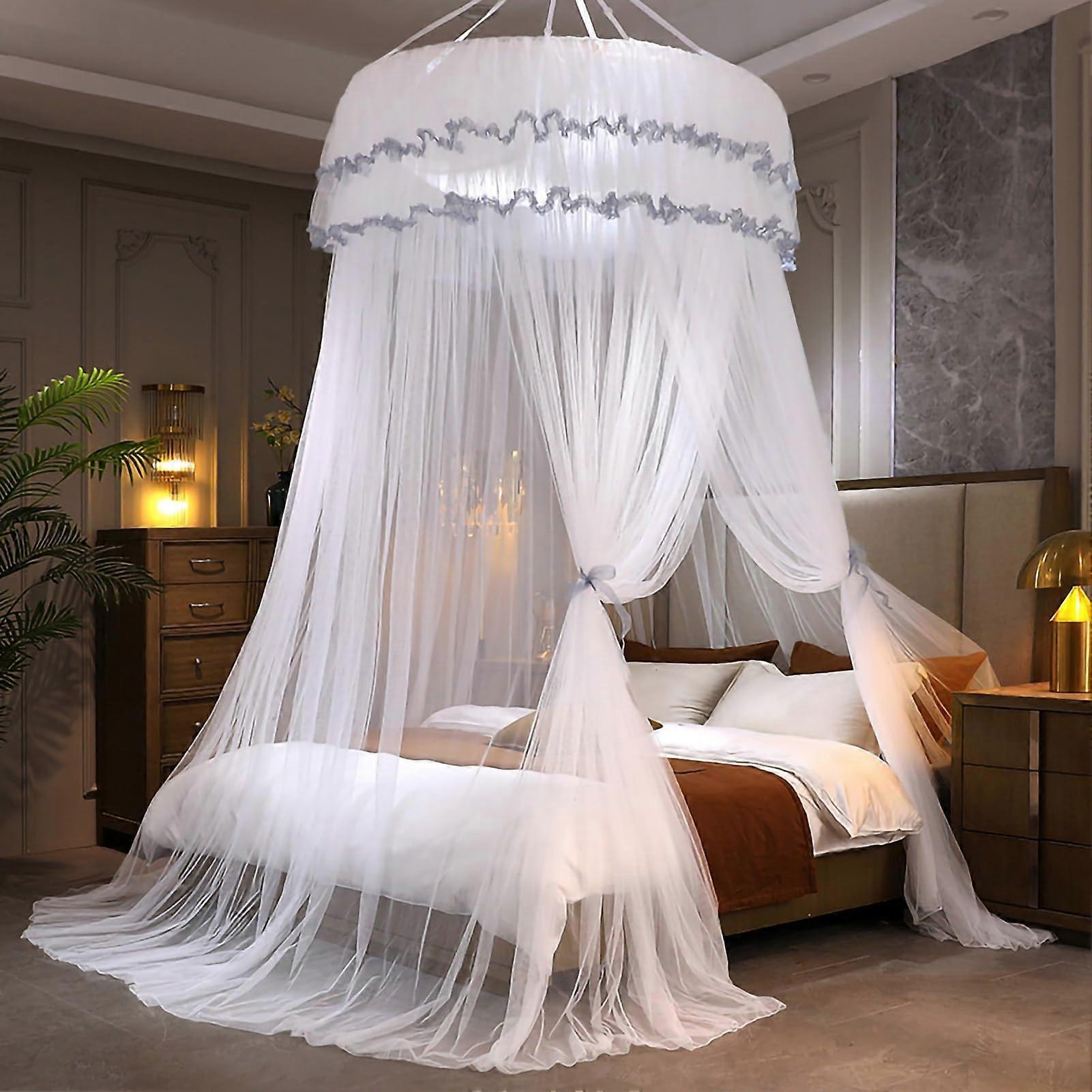 Mosquito Net Bed Canopy with Fairytale Dome Design, White Hanging Bed Tent for Girls and Toddler